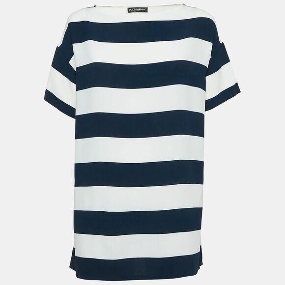 Dolce & Gabbana Blue/white Striped Crepe Oversized Top M